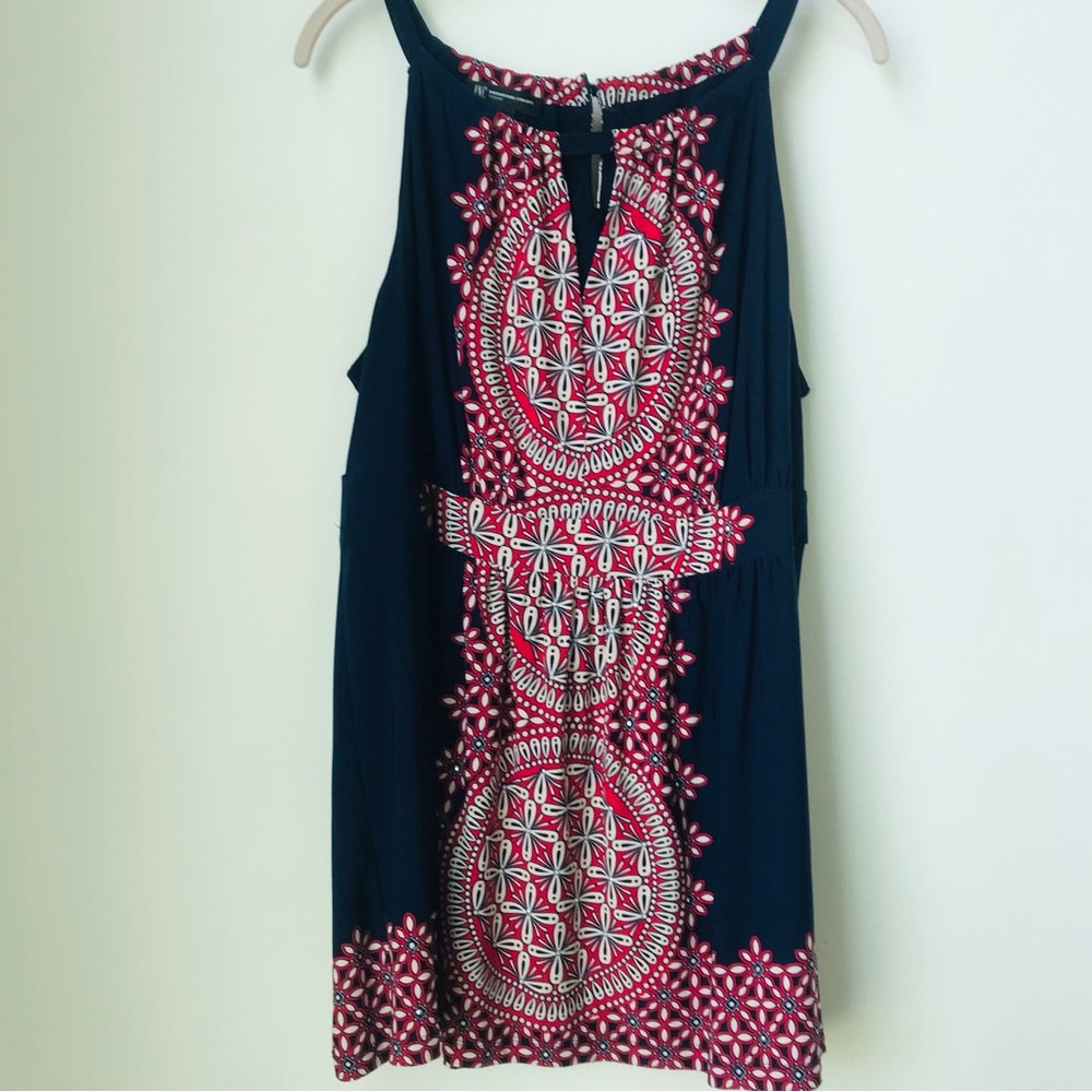 INC Dark Blue Bohemian Design Spaghetti Strap, Empire Waist Top Women’s 1X